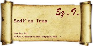 Szőcs Irma névjegykártya